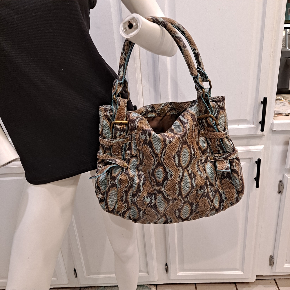 Ebisu Elegant Python Teal Brown Print Shoulder Ba… - image 2